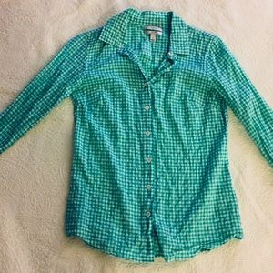 J Crew Perfect Fit Button Up in Green Gingham